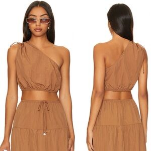 NEW Revolve Rails Kim One Shoulder Cropped Top Toffee Brown Size Large